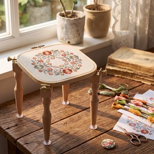 Novabright 3 Pcs Embroidery Hoop Stand Set 5.1" / 6.3" / 7.9" Square Hoops 4 Professional Stands Embroidery Kit for Arts Crafts Sewing Needlework Cross Stitch Supplies