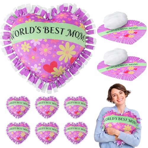 Weysat 6 Sets Christmas Heart Tied Pillow Craft Kit DIY World's Best Mom Pillow Craft Gifts with PP Cotton Flower Love Heart Cushion Covers for Love Grandma Wife Christmas Party Decor - style: Mother's Day