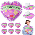 Weysat 6 Sets Christmas Heart Tied Pillow Craft Kit DIY World's Best Mom Pillow Craft Gifts with PP Cotton Flower Love Heart Cushion Covers for Love Grandma Wife Christmas Party Decor - style: Mother's Day