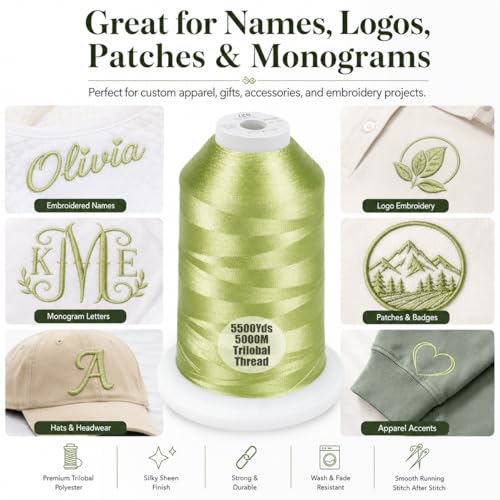 Simthread 5500Yds/5000M 40WT Trilobal Polyester Embroidery Thread Green 027 - color: Fresh Green-027
