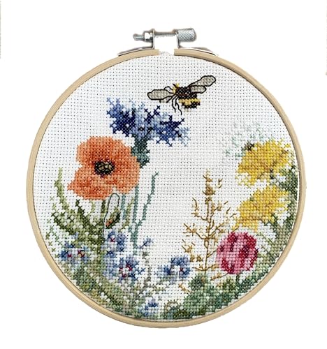 DUTCH STITCH BROTHERS - Wildflowers Counted Cross Stitch 6" Hoop and Pattern Included - Cross Stitching Kits for Adults Advanced and Beginners - color: DSB040 Aida