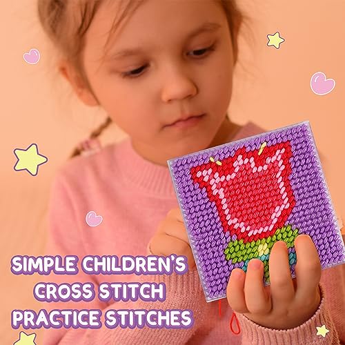 Caydo 8-in-1 Cross Stitch Kit for Beginners Kids, Beginner Cross Stitch Kit