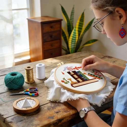 Kuabiz 5 Sets Embroidery Kits for Beginners Cross Stitch Kit for Adults Highland Book Pattern Embroidery Starter Kit Embroiderys Hoop Needlepoint Kits with Instruction Needles Threads - style: Book