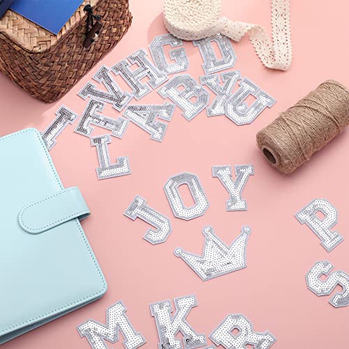 54 Pieces Iron on Sequin Letters Alphabet Patches Iron on Appliques Love Design Sew on Patches Glitter Hotfix for Bag Shoes DIY Craft Supplies(Silver) - color: Silver