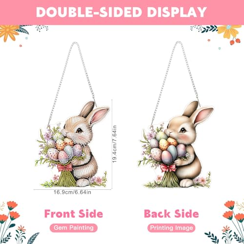 NAIMOER Easter Bunny Diamond Art Hanging Kits for Adults, 5D Special Shaped Rhinestone, DIY Acrylic Spring Diamond Art Painting Window Pendants Home Garden Wall Hanging Ornament Kits, Double Sided - color: Easter 02