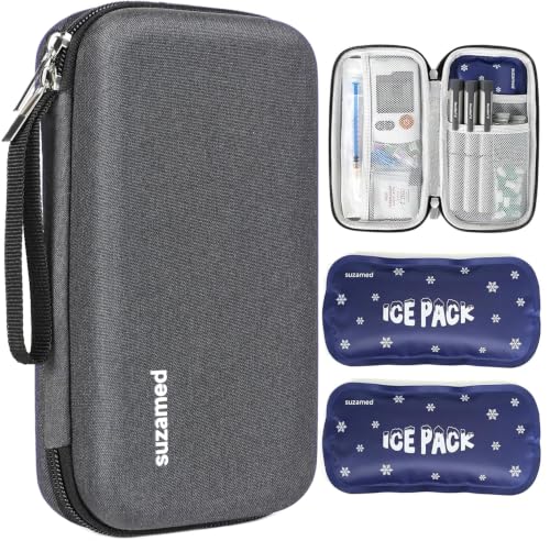 suzamed Insulin Cooler Travel Case, 2x150g Ice Pack TSA Approved, Dark gray - color: Dark gray