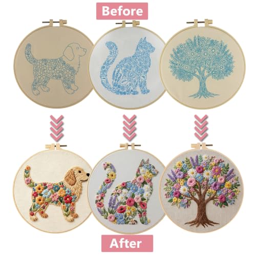 3 Packs Embroidery Kit for Adults, Embroidery for Beginners (Animal-1) - color: Animal-1