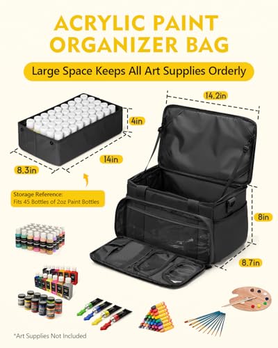 Magicfly Large Art Bag, Waterproof Acrylic Paint Storage with Drawing Easel - color: Black