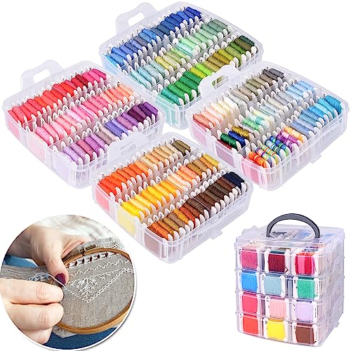 VICOVI 1080 Pack Embroidery Floss Thread Kit Including 200 Colors and 30 SkeinsWhite & Black Embroidery Thread Cross Stitch Sewing Thread with 850 Pcs Cross Stitch Tool and 4-Tier Transparent Box