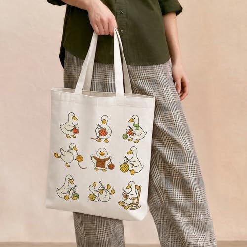 Cute Goose Crochet Canvas Tote Bag for Women - color: Goose