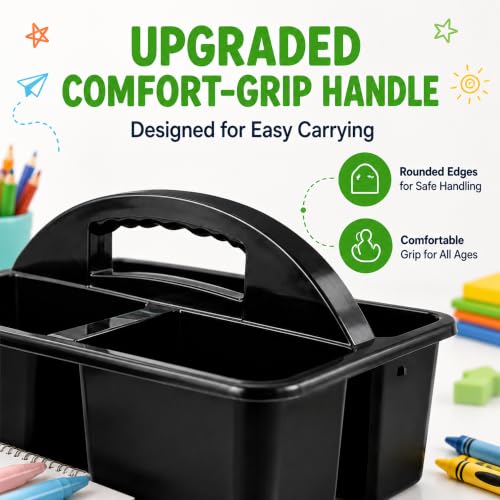 Haundry 6 Pack Black Classroom Caddy, 3-Compartment Plastic Supply Bins - color: Black