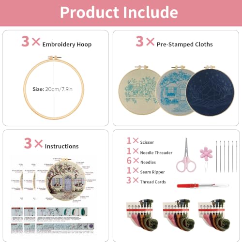 3 Packs Embroidery Kit for Adults, Embroidery for Beginners (Book-1) - color: Book-1