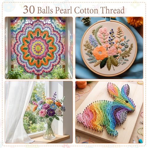 30 Pcs Size 8 Pearl Cotton Thread Balls 10 Grams, Rainbow Color - color: Rainbow Color