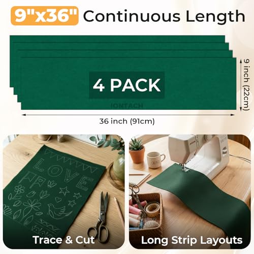 IONTACH 9" X 36" Soft Felt Sheets 1.6mm Thick (4 Packs, Hunter Green) - color: Hunter Green