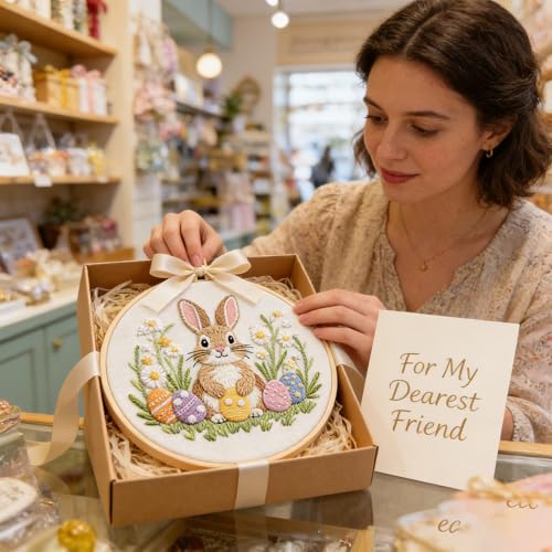 BoAn Rabbit Embroidery Kit for Beginners, DIY Cross Stitch Kit with Hoop - color: rabbit-1