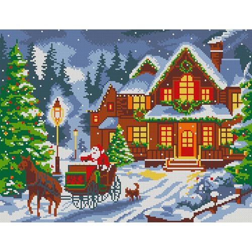Zhenqing Christmas Snow Night Printed Cross Stitch Kit - 11CT 38x48cm with Threads, Needle & Pattern, No Hoop Needed for Beginners (65830) - color: 65830