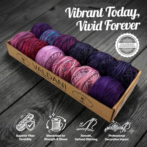 Valdani Pearl Cotton Sz 12 | Accents 3 - Purple Splash | 12 Balls 109 Yds - color: Accents 3 - Purple Splash S12, size: 12