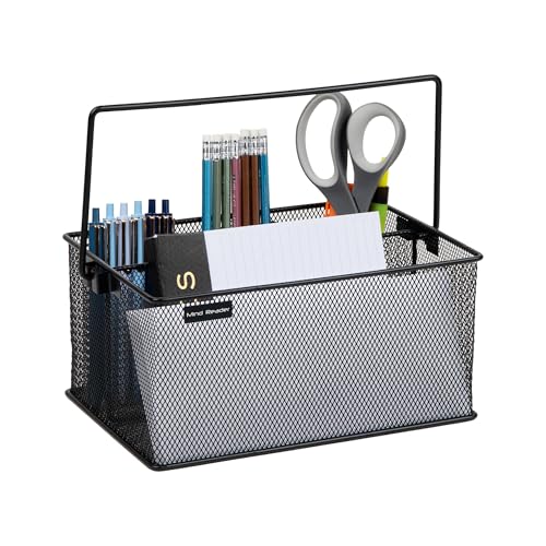 Mind Reader Multi-purpose Storage Caddy with Handle, Desktop Organizer, Cutlery Holder, 4 Compartments, Metal Mesh, Black - color: Black, size: Single