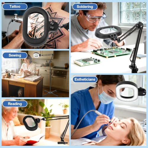 Floor Magnifying Glass with Light, 4 Wheel Stable Stand Base 12X - color: Black