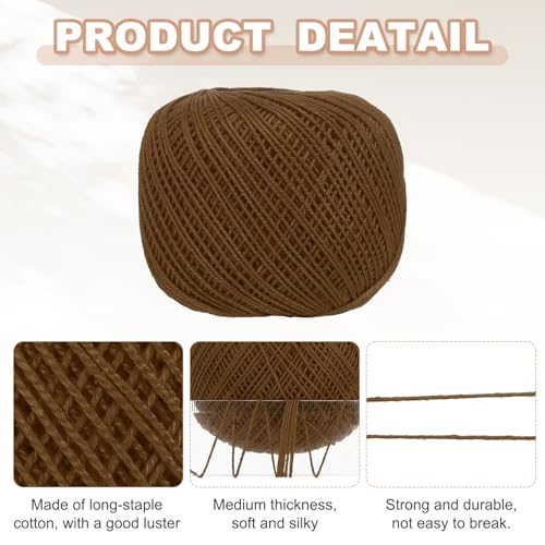 MECCANIXITY Crochet Thread Pearl Cotton Size 3 Brown 2 Rolls 164 Yards for Crocheting Tatting Knitting Embroidery Sewing - color: Brown