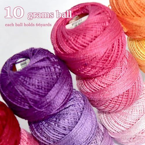 Double Mercerized Egyptian Long Staple Cotton Pearl Thread Ball 10 Grams Rainbow Color Embroidery Thread 12 Colors per Box for Crochet Hardanger Cross Stitch Hand Embroidery,redpurple Series - color: redpurple series