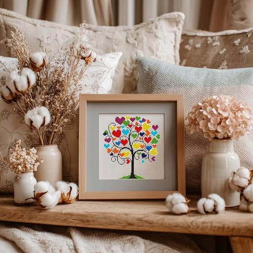 HKLIOPU Stamped Cross Stitch Kits - Love Tree Embroidery Starter Kit for Adult Beginners, 11CT Needlepoint Cross-Stitch Patterns Dimensions Kit Arts and Crafts 13.8X 13.8 inch - color: USL-002