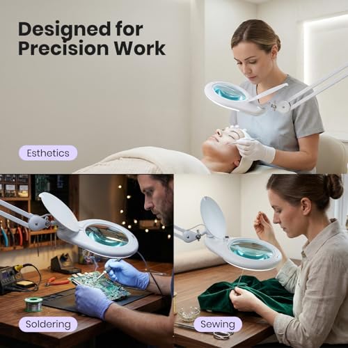 Neatfi Elite XL HD Super LED Magnifying Lamp with Clamp – 7” Glass Lens, 5-Diopter, 6500K Daylight | Glare-Free, Adjustable Arm | Reading, Sewing & Crafting (7 Inch Lens, White) - color: White, size: 7 Inch Lens