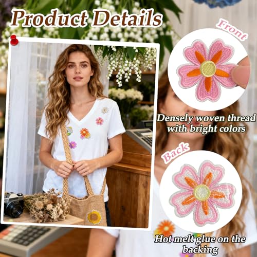 80Pcs Flower Butterfly Bee Iron on Patches Bulk, Sew on Embroidered Applique Flower & Butterfly Patch for Clothing, Hats, Backpacks, Jackets, and Bags - color: Flower & Butterfly