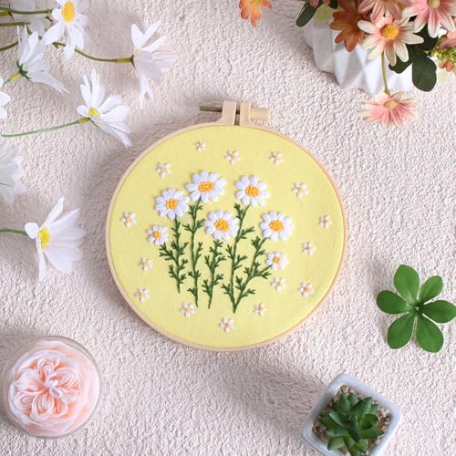 Louise Maelys Daisy Flower Embroidery Kit for Beginners, Floral Pattern - color: daisy flower