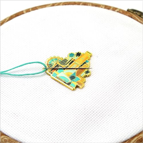 Awesome Pattern Studio Needle Minder Set - Los Angeles Magnetic Needle Minder + 2 Needle Threaders. Enamel Pin for Cross Stitch, Embroidery and Craft - size: Los Angeles Set #1