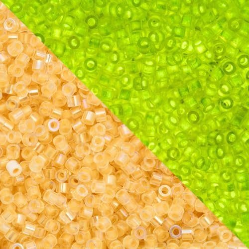 John Bead 25g Cylin Beads Gold Yellow Glow in Dark AB 11/0 Glass Cylindrical Seed Beads for Jewelry Bracelets Necklaces Earrings Making Embroidery - color: Gold Yellow Glow in Dark AB