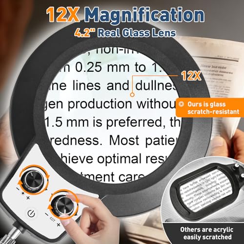 KIRKAS Magnifying Floor Lamp,12X 11.2in Stable Base 2 in 1 Magnifier Black - color: Black, size: 11.2inch