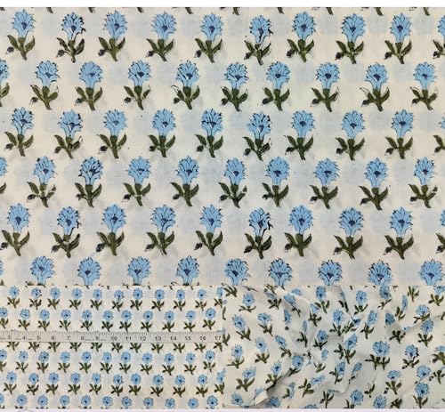 100% Cotton Fabric by the Yard, Hand Block Print Fabric for Sewing RB-182 - color: Rb-182 White, size: 5 Yard pre cut