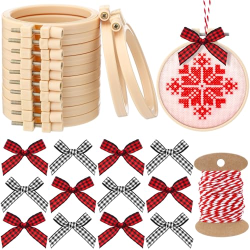 Beeveer 12sets/25pcs 3 Inch Embroidery Hoops with Bow, Christmas DIY Craft - color: Red, Black,White, size: 3 Inch
