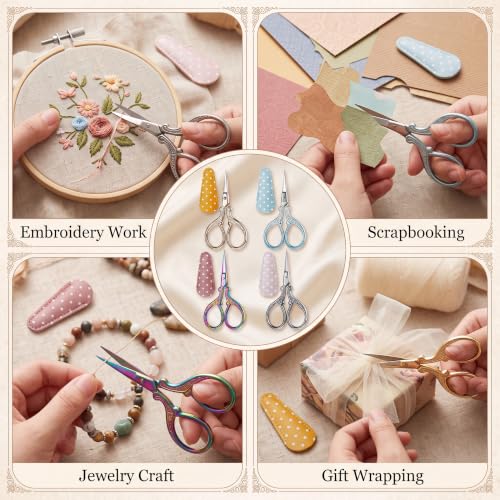 Honoson 4 Pcs Small Embroidery Scissors, 3.6", Simple, Retro Colors - color: Retro Colors