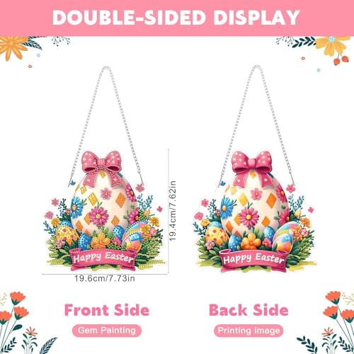 NAIMOER Easter Egg Diamond Art Hanging Kits for Adults, 5D Special Shaped Rhinestone, DIY Acrylic Spring Diamond Art Painting Window Pendants Home Garden Wall Hanging Ornament Kits, Double Sided - color: Easter 04