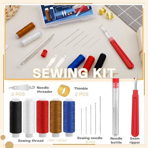 SHWAKK 37 PCS Travel Sewing Kit, Big Eye Steel Sewing Needle Threader Kit - size: 37pcs