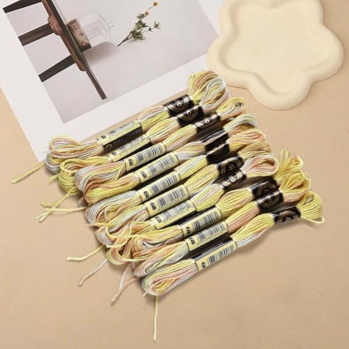 10 Skeins 6 Strands Yellow Hand Variegated Embroidery Floss Gradient Cross Stitch Thread Polyester Friendship Bracelet String Yarn Bracelets Threads Bulk for Sewing Knitting Crafts Stitching - color: Yellow