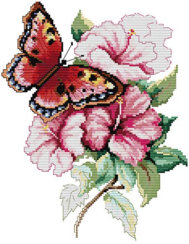 Awesocrafts Cross Stitch Kit, Butterfly Love Flower, Easy Patterns Cross Stitching Embroidery Supplies, Christmas, Stamped or Counted - color: Butterfly, size: Counted