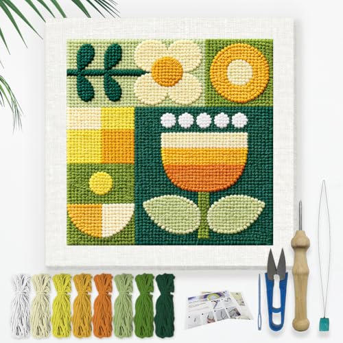 DOODLREAM Geometric Flowers Punch Needle Kit for Beginner 9.4" x 9.4" - color: Geometric Flowers