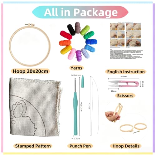 DIY Punch Needle Kits Cute Puppy Golden Retriever Dog with Hoop 20x20cm-1