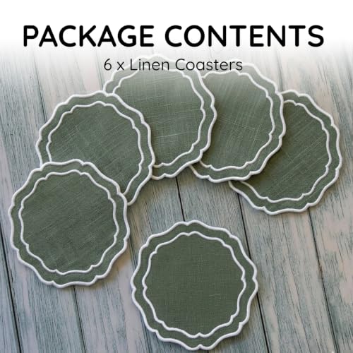 Linen Coasters for Drinks Set of 6, Sage - color: 1117 - Sage, size: 6 inches