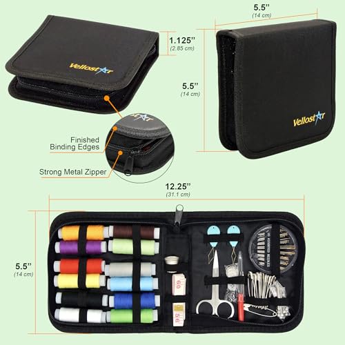 Vellostar Small Sewing Kit for Adults, Portable Needle & Thread Repair Set - color: Small Black