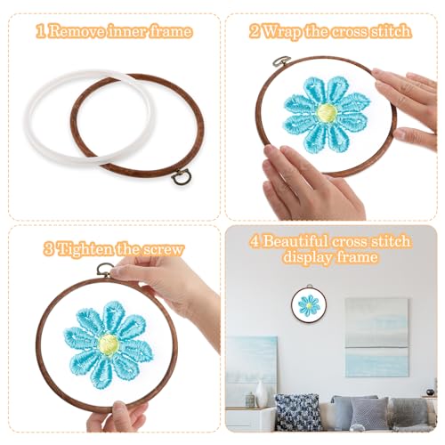 2 Pack Cross Stitch Hoop Imitated Wood Embroidery Frame Embroidery Hoops 6 Inch Round Plastic Embroidery Hoop for Art Craft Sewing and Hanging Ornaments Decor - size: 6 Inch