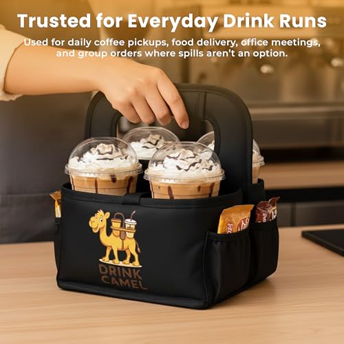 Drink Carrier with Handle – Durable No-Spill Insulated (4 Cup, Black) - color: Jet-Black, size: 4 cup