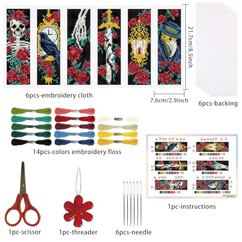 ORIGACH 6 Set Gothic Patterns Cross Stitch Bookmark Kit for Beginner - style: Gothic Patterns