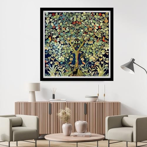 Fanxvivy Counted Cross Stitch Kits for Adults 11CT Unprinted Cross-Stitch Patterns Embroidery Kits Easy Cross Stitching Needlepoint Kits&Little Bird Tree of Life 18x18 inch - color: DIY-craft02