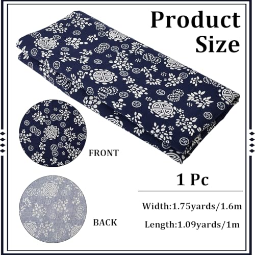 1 Yard 63 Inch Prussian Blue Linen Fabric Floral Pattern Canvas Soft Breathable Needlework Embroidered Cloth for Sewing Making Clothing Curtain Decor Garment Accessories DIY Crafts Supply - size: 1600MM, style: Prussian Blue Flower