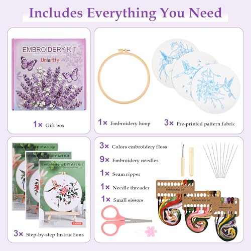 Uniartfy Embroidery Kit for Beginners with Hummingbird and Flower Pattern - color: Embroidery Kit-E