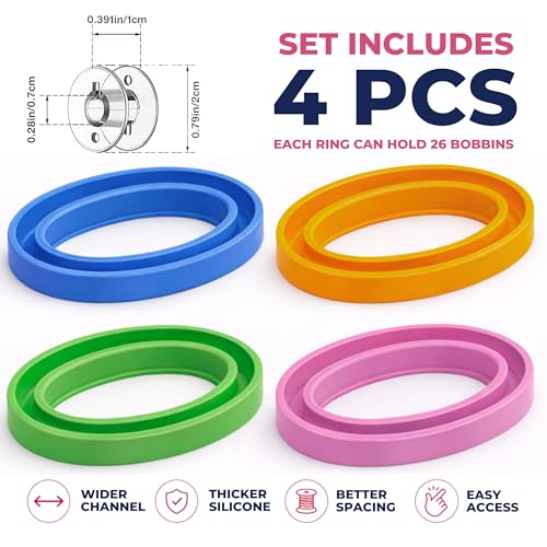 4PCS Silicone Bobbin Holders for Sewing – Upgraded Silicone Sewing Bobbin Holder in Bright Colors, Flexible Sewing Machine Bobbin Holder Rings for Thread Organization & Sewing Bobbin Storage - size: Type 2
